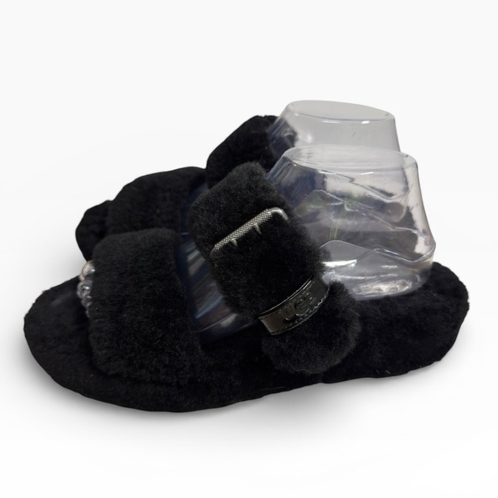 UGG Fuzz Yeah Sheepskin Shearling Slide Sandals Black Women’s Size US 9 EU 40